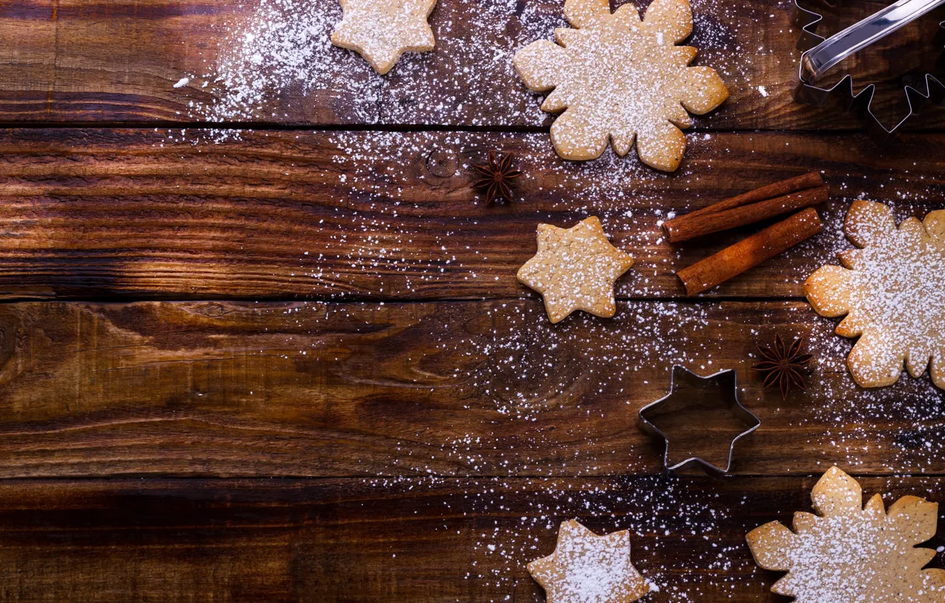 Photo wallpaper stars, snowflakes, holiday, Board, cookies, Christmas, New year, cinnamon