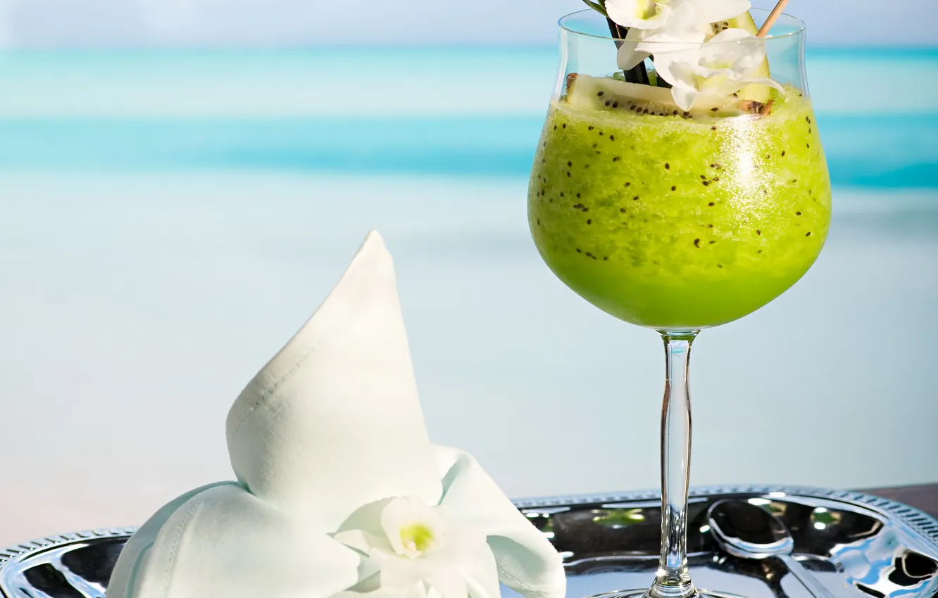 Photo wallpaper kiwi, cocktail, summer, beach, fresh, sea, fruit, drink