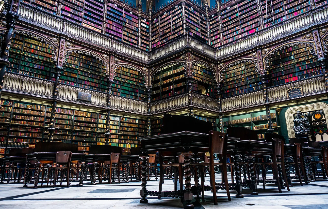 Photo wallpaper style, books, tables, library, Brazil, Rio de Janeiro