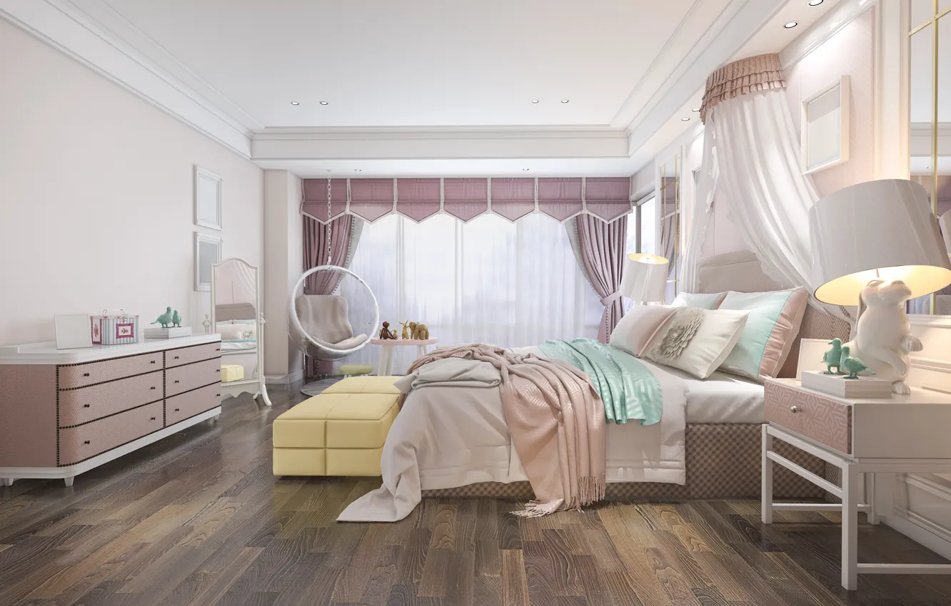 Photo wallpaper furniture, bed, interior, chair, children's room