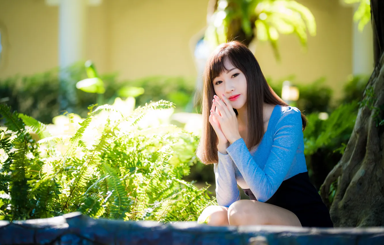 Photo wallpaper girl, Asian, cutie, bokeh