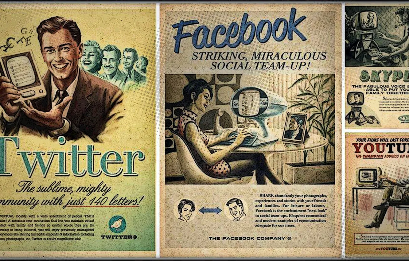 Photo wallpaper vintage, hi-tech, facebook, twitter