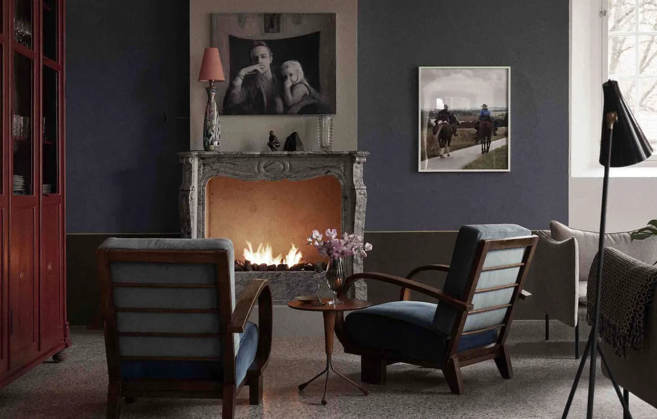 Photo wallpaper design, style, interior, fireplace, Sweden, Sweden, living room, Skåne