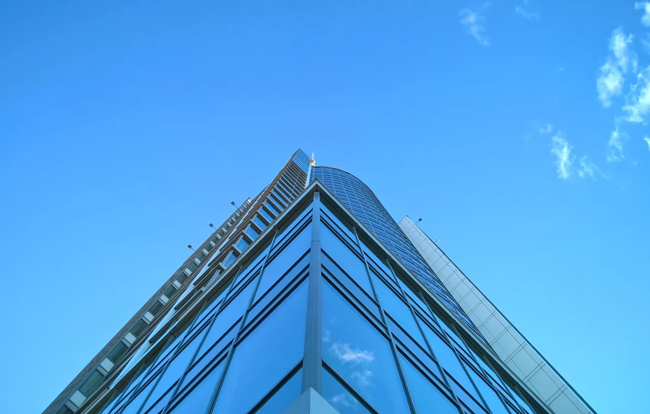 Photo wallpaper the sky, skyscrapers, glass, sky, blue, Downtown, skyscraper, Belarus