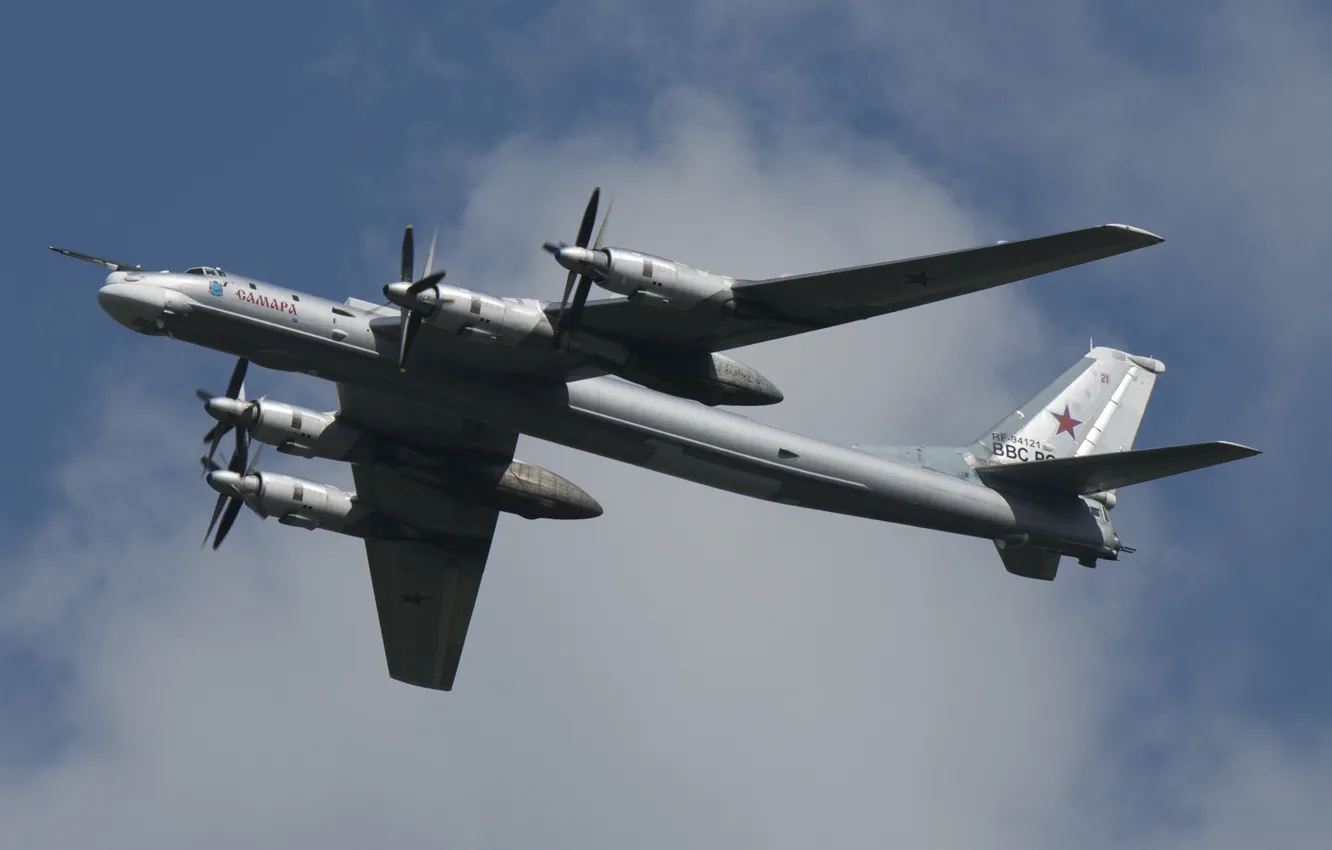 Photo wallpaper the sky, flight, bomber, missile, strategic, turboprop, Tu-95
