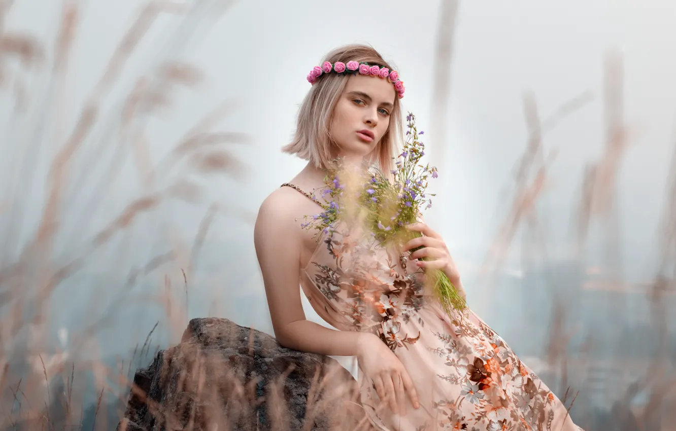 Photo wallpaper girl, flowers, Alexandra