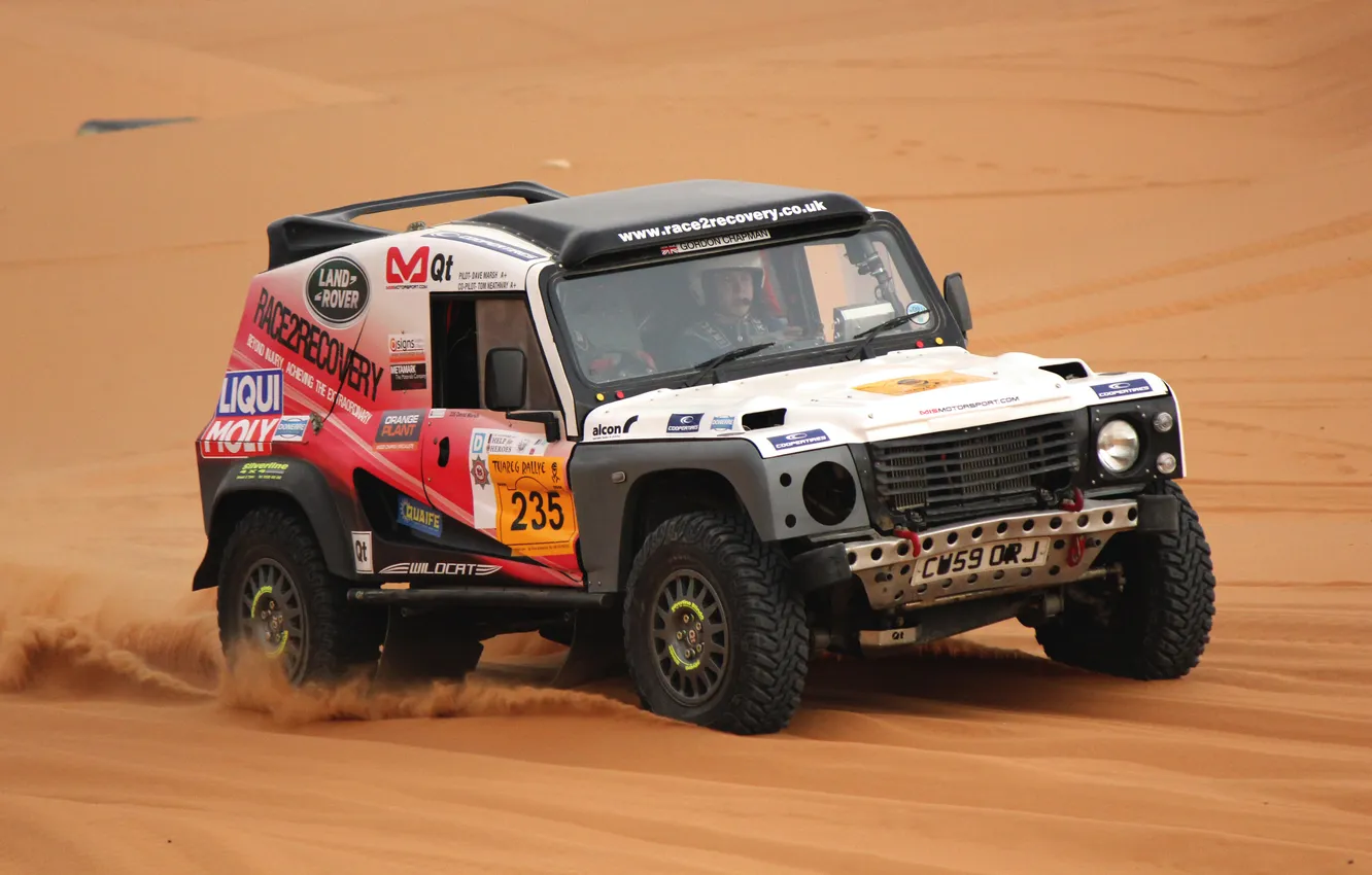 Photo wallpaper sand, machine, race, sport, desert, SUV, Land Rover, Rally