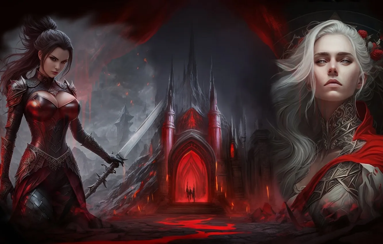 Photo wallpaper girl, castle, pass