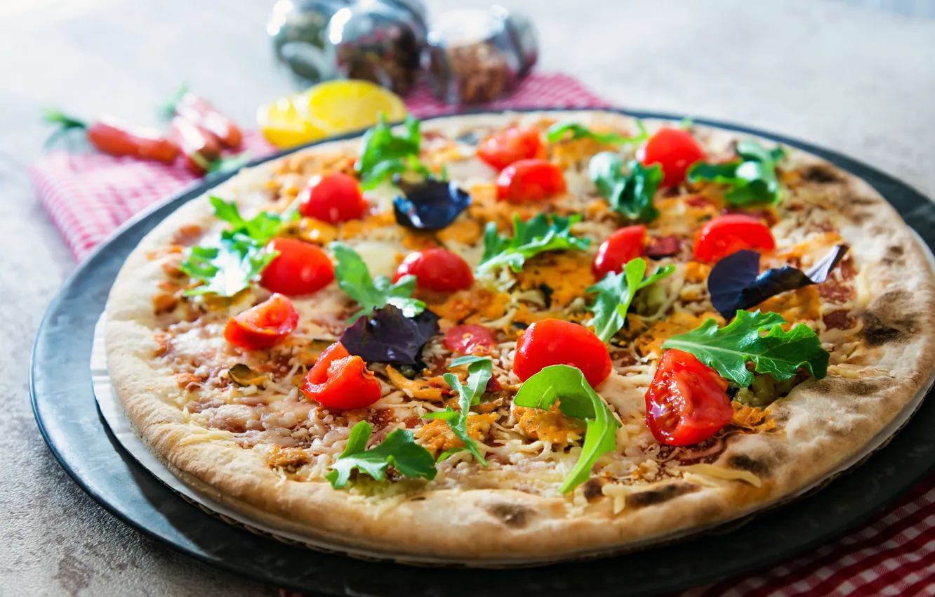 Photo wallpaper food, cheese, pizza, tomatoes, Basil