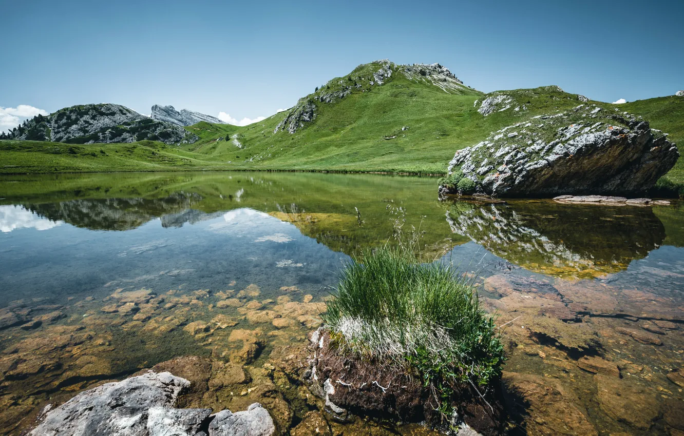 Photo wallpaper mountains, lake, photo, Italy, Passo Falzarego