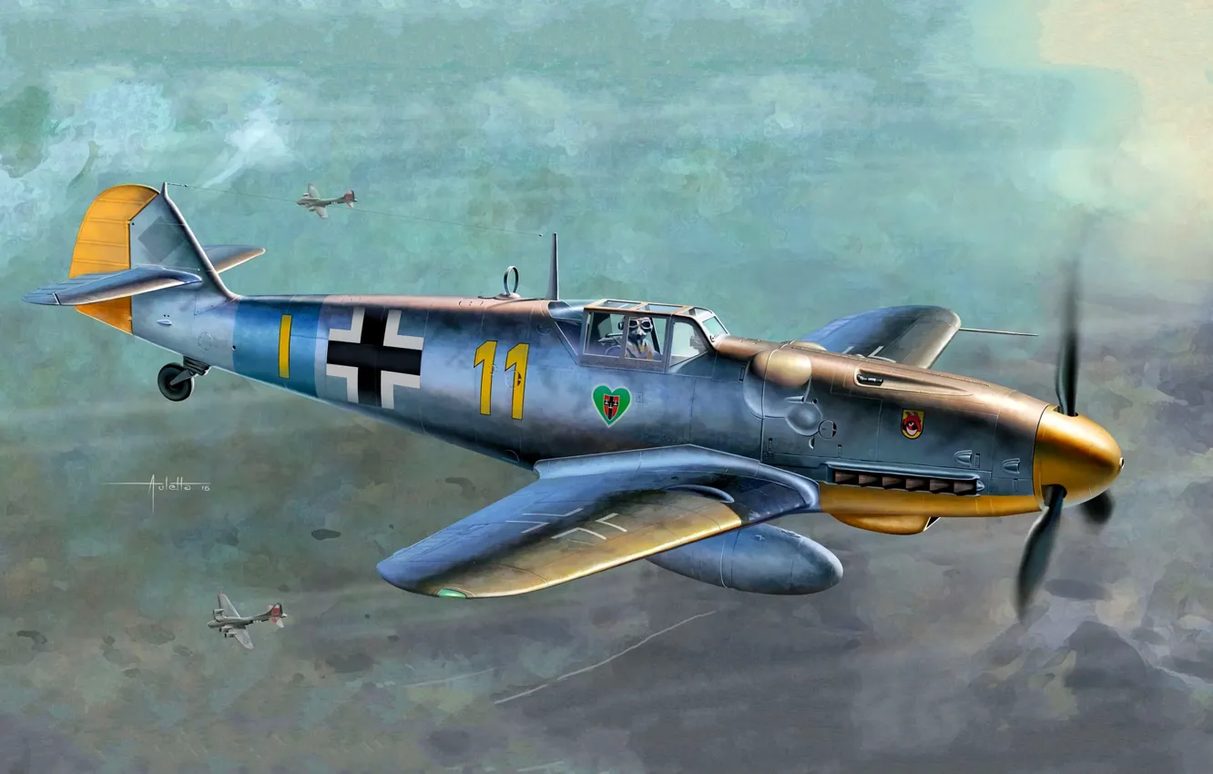 Photo wallpaper Fighter, Messerschmitt, Air force, Bf.109G-5, Combat aircraft, JG54, High-altitude fighter, Bf-109G