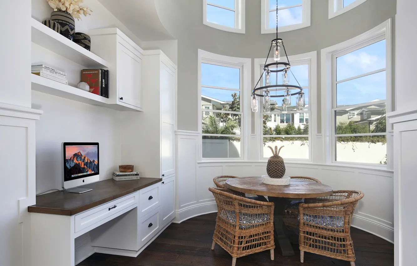 Photo wallpaper table, room, furniture, TV, window, chandelier