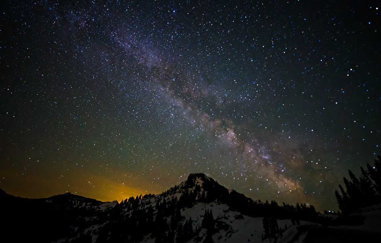 Photo wallpaper space, stars, landscape, mountains, night, space, the milky way