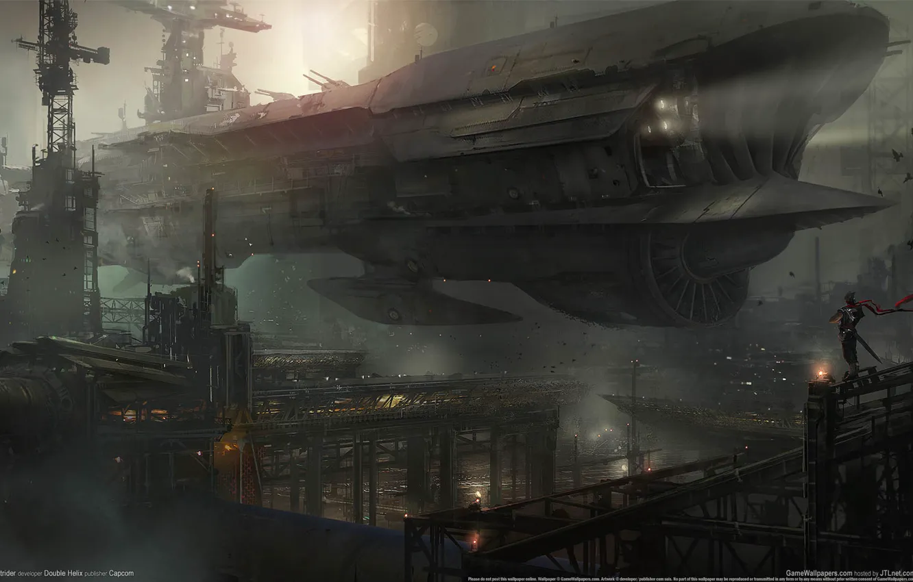 Photo wallpaper the sky, lights, bird, ship, station, the evening, Doc, birds