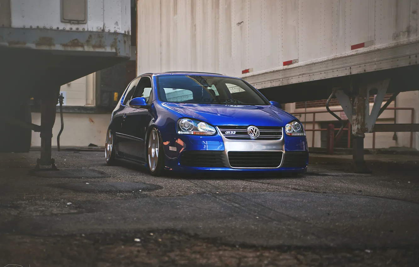 Photo wallpaper blue, tuning, volkswagen, Golf, R32, golf, the front, gti