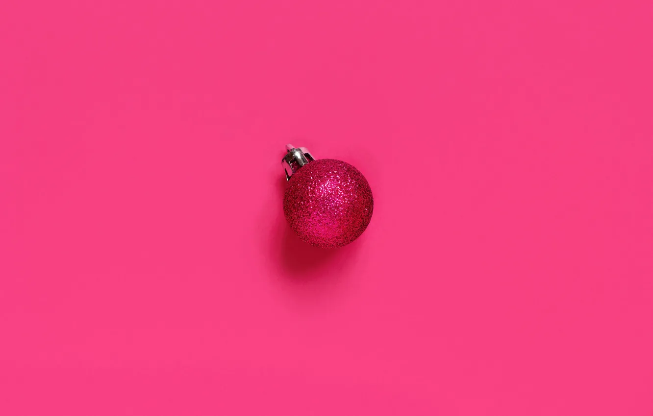 Photo wallpaper winter, background, pink, holiday, ball, minimalism, ball, Christmas