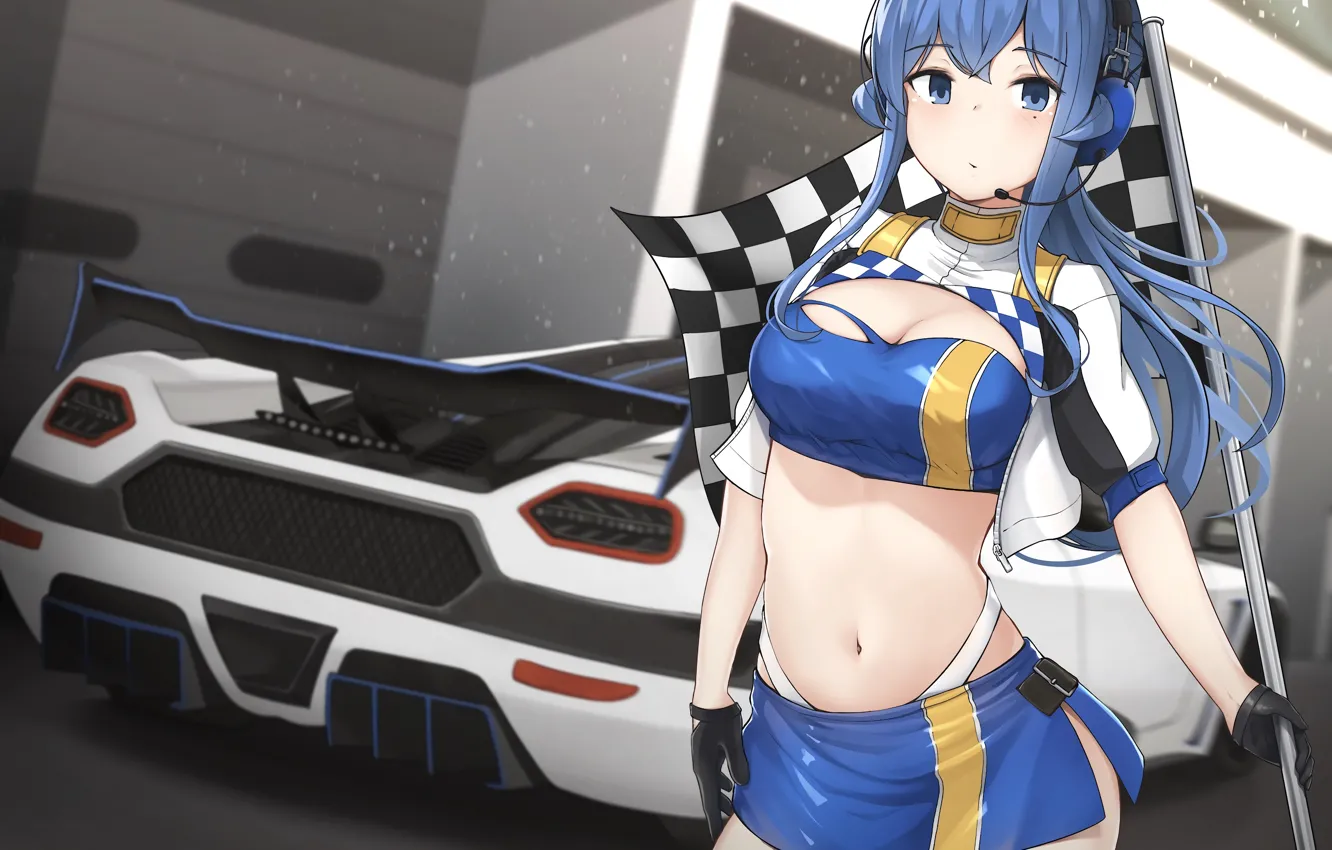 Photo wallpaper girl, sexy, cleavage, long hair, boobs, anime, blue eyes, beautiful