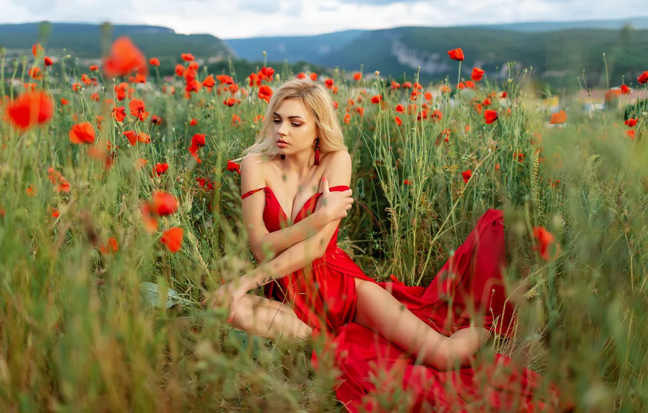 Photo wallpaper flowers, Girl, dress, shoulders, Vitaly Kitaev, Julia Beeskow