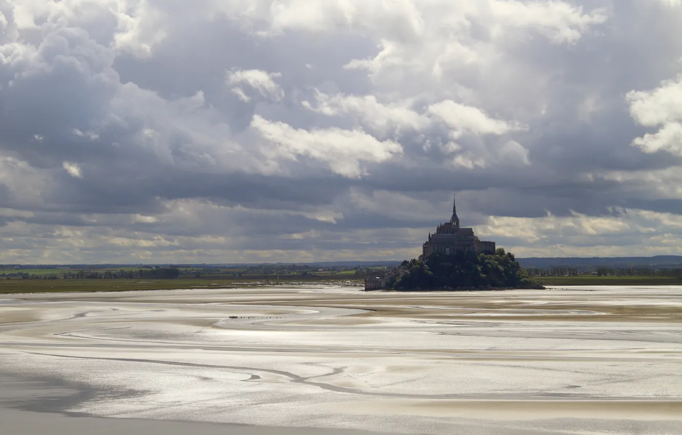 Photo wallpaper France, island, tide, Normandy, Mont-Saint-Michel