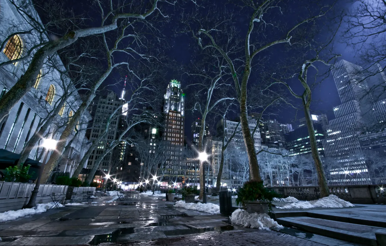 Photo wallpaper winter, night, the city, lights, new York