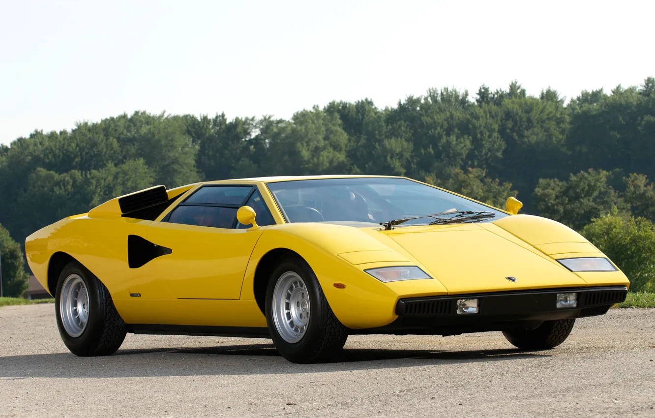 Photo wallpaper trees, lamborghini, yellow, Lamborghini, Countach, countach lp400, лп400