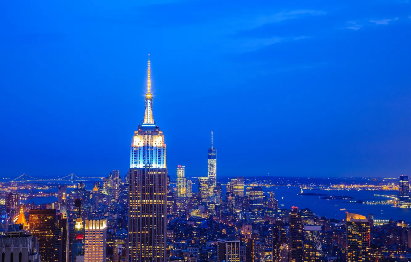 Photo wallpaper night, lights, New York, panorama, USA, Manhattan