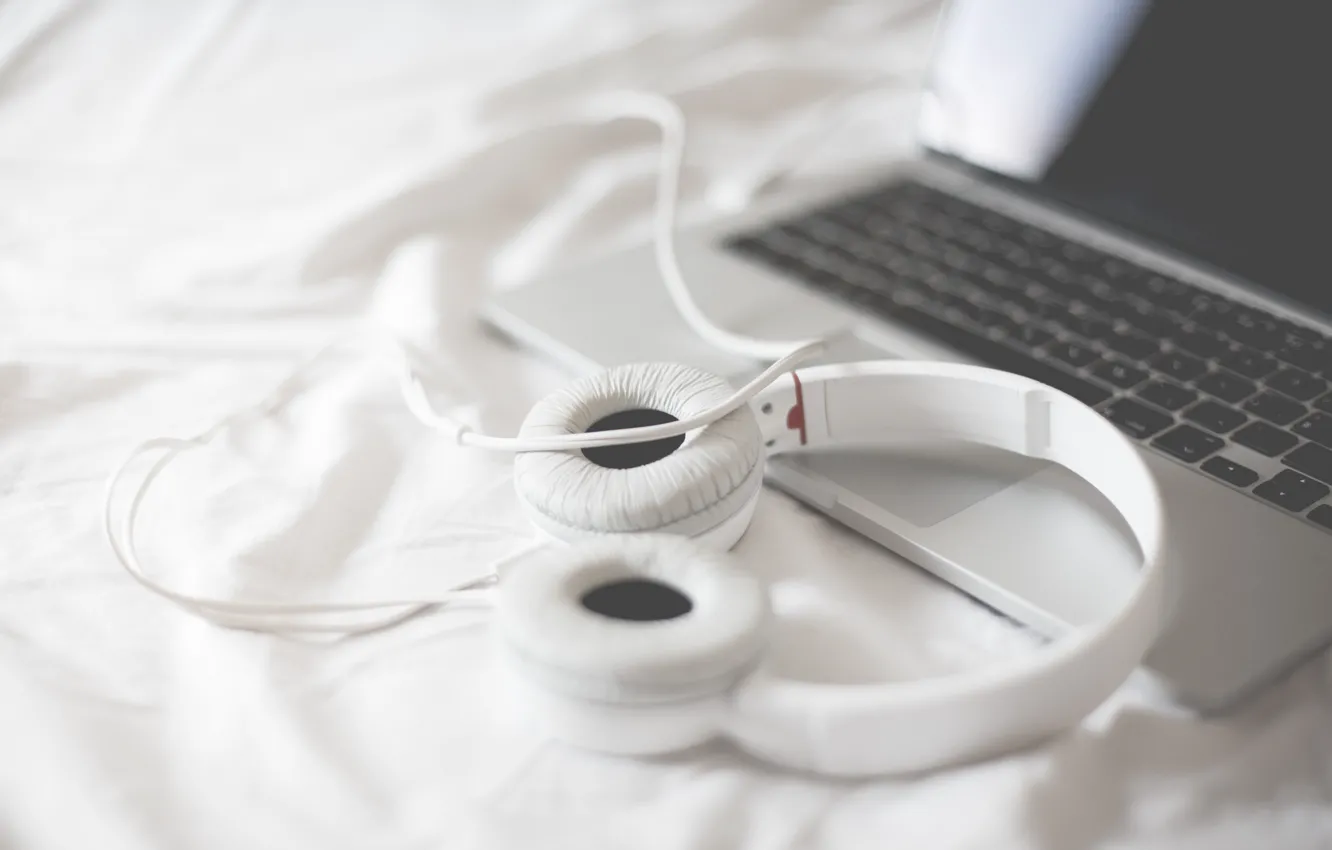 Photo wallpaper headphones, laptop, white