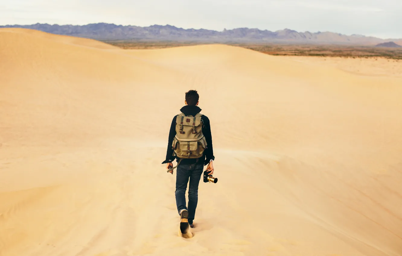 Photo wallpaper sand, desert, the camera, male, guy