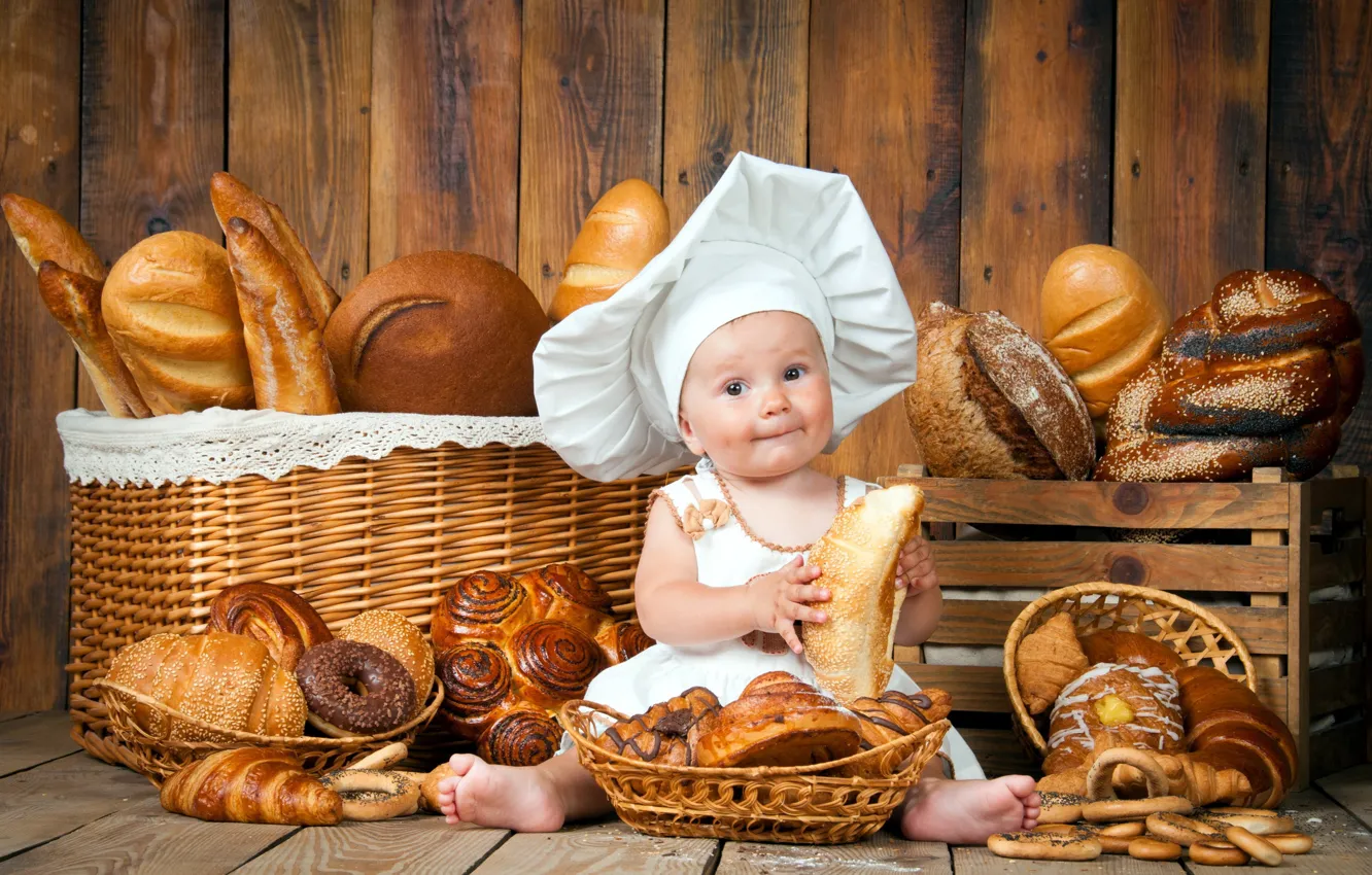 Photo wallpaper baby, cook, cakes