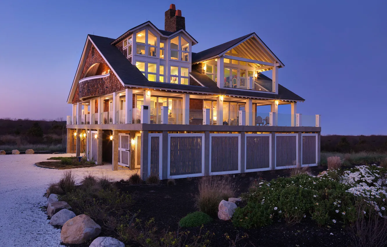 Photo wallpaper Villa, the evening, lighting, architecture, Rhode Island, by Burgin Lambert Architects, beach cottage