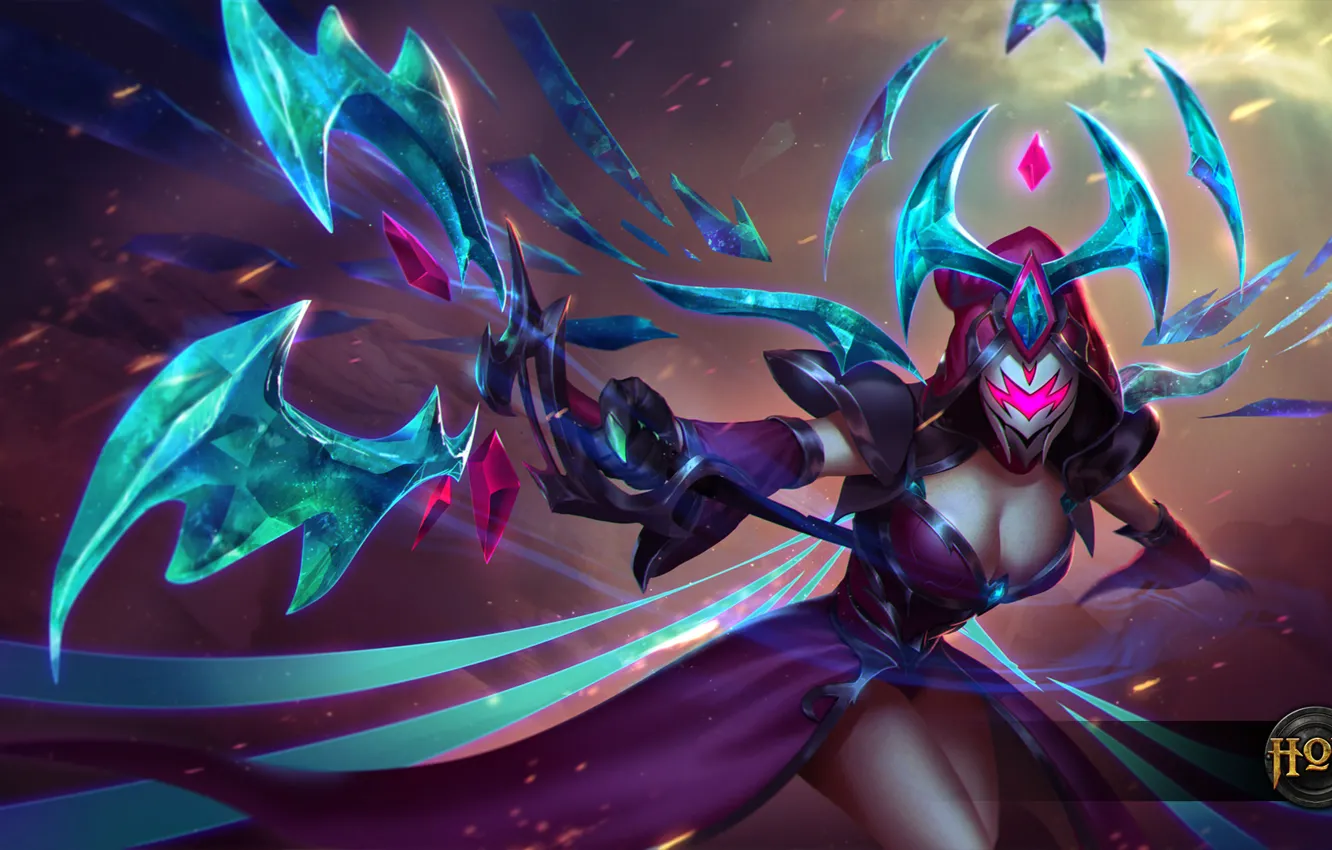 Photo wallpaper girl, mask, staff, hon, Heroes of Newerth, Paragon, Opal, riftwalker