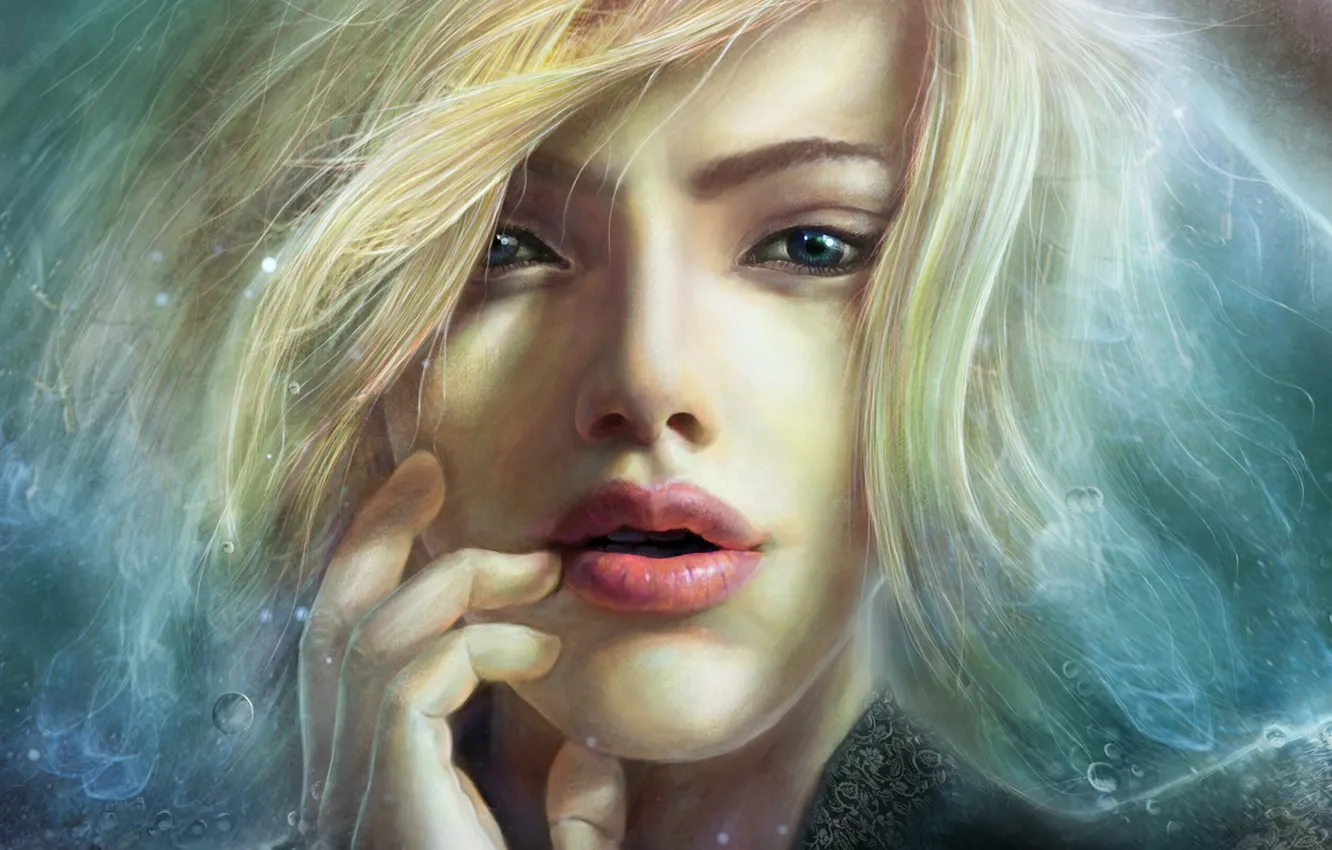 Photo wallpaper look, girl, face, hair, art, fingers, FX_visual