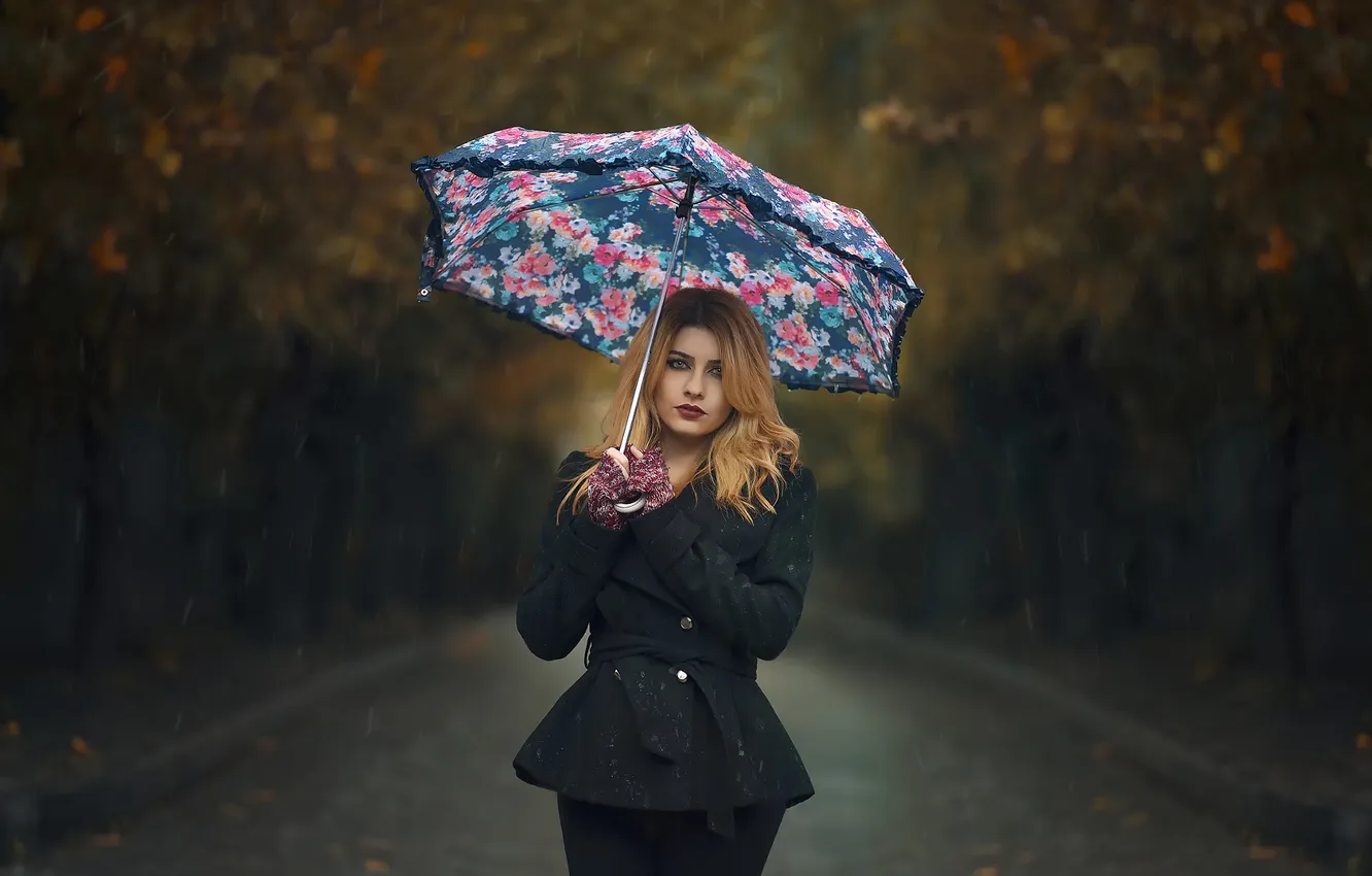 Photo wallpaper drops, umbrella, makeup, sponge, Rainy day