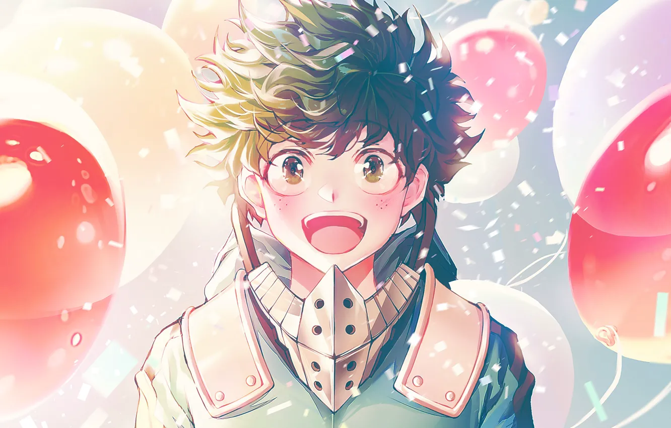 Photo wallpaper look, smile, guy, balloons, Boku no Hero Academy, Midori Isuku, My heroic academia, Izuku Midoriya