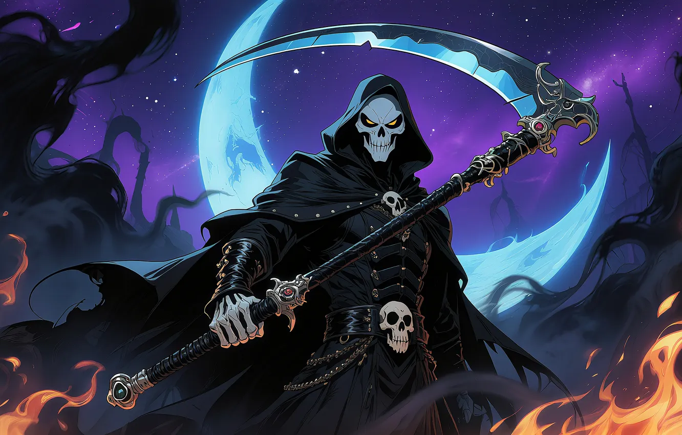 Photo wallpaper sake, night, cemetery, death, scythe