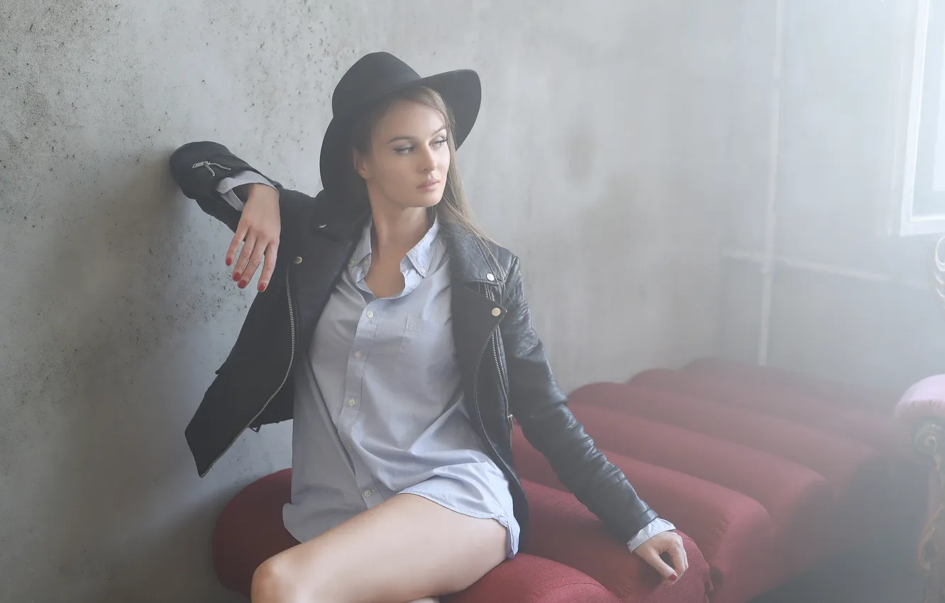 Photo wallpaper girl, hat, beautiful, model, pretty, sweet, jacket, long-haired