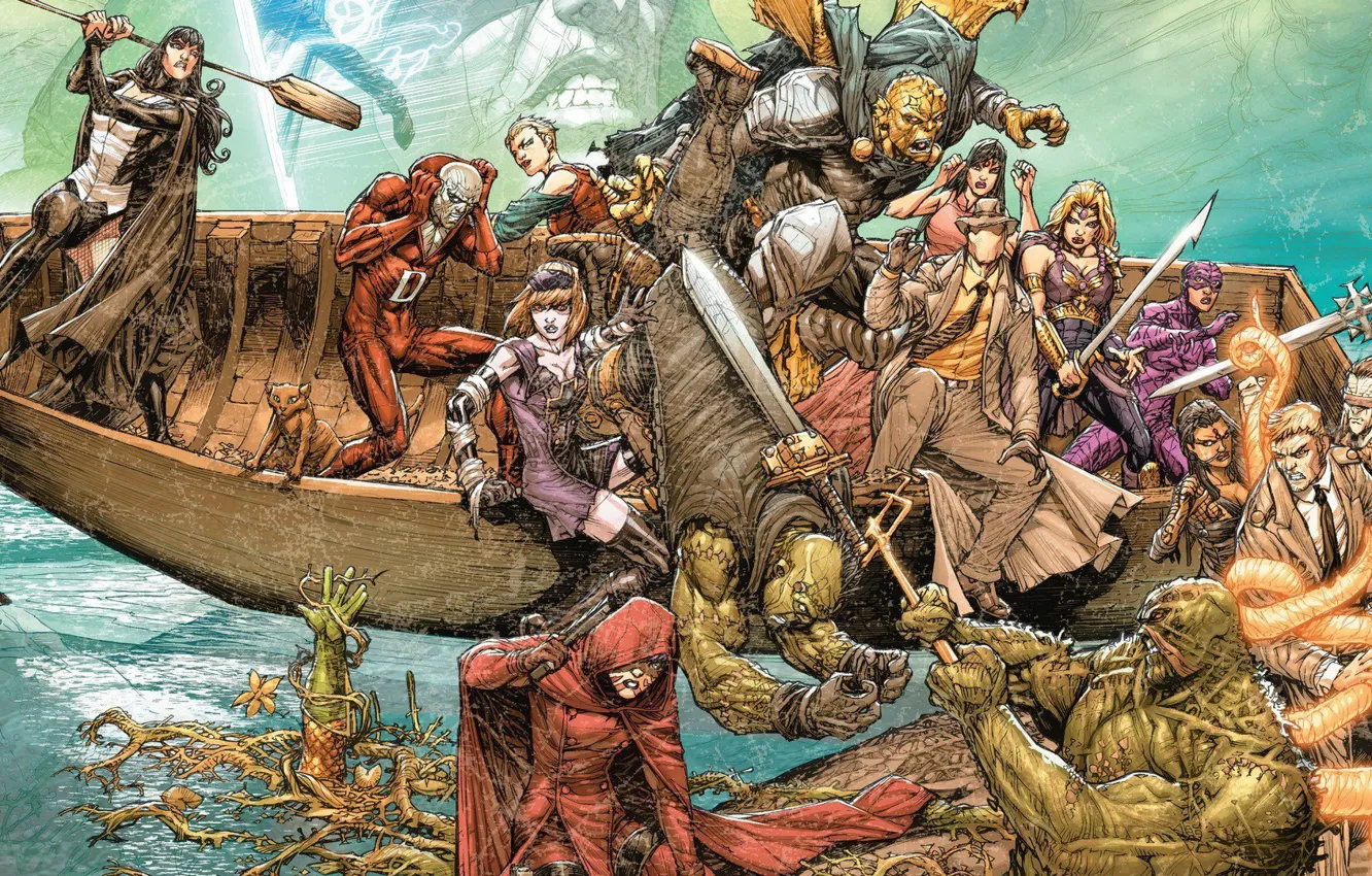 Photo wallpaper water, boat, question, cloak, Superheroes, superhero, water, pandora