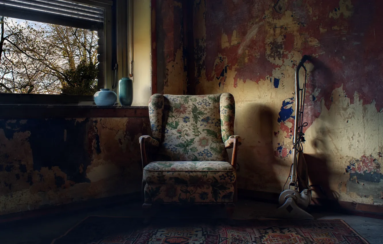 Photo wallpaper chair, window, vacuum cleaner