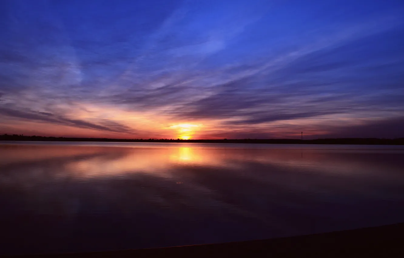 Photo wallpaper the sky, water, sunset, lake