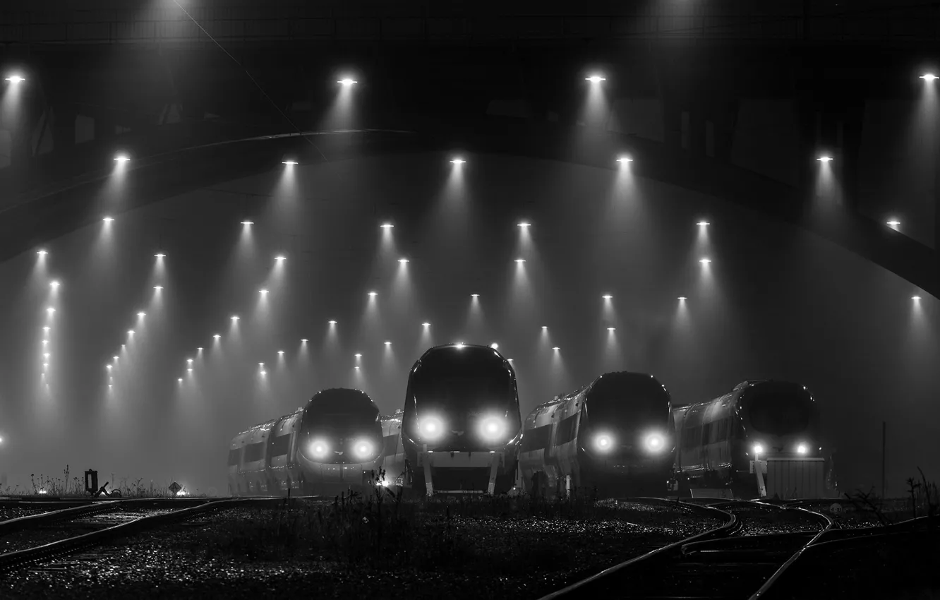 Photo wallpaper train, depot, BW