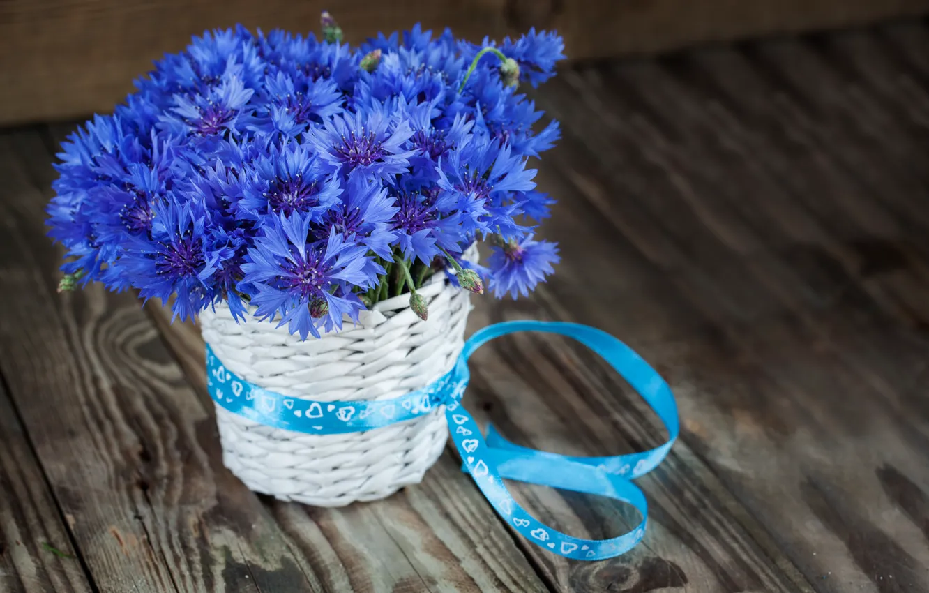 Photo wallpaper flowers, blue, bouquet, cornflowers