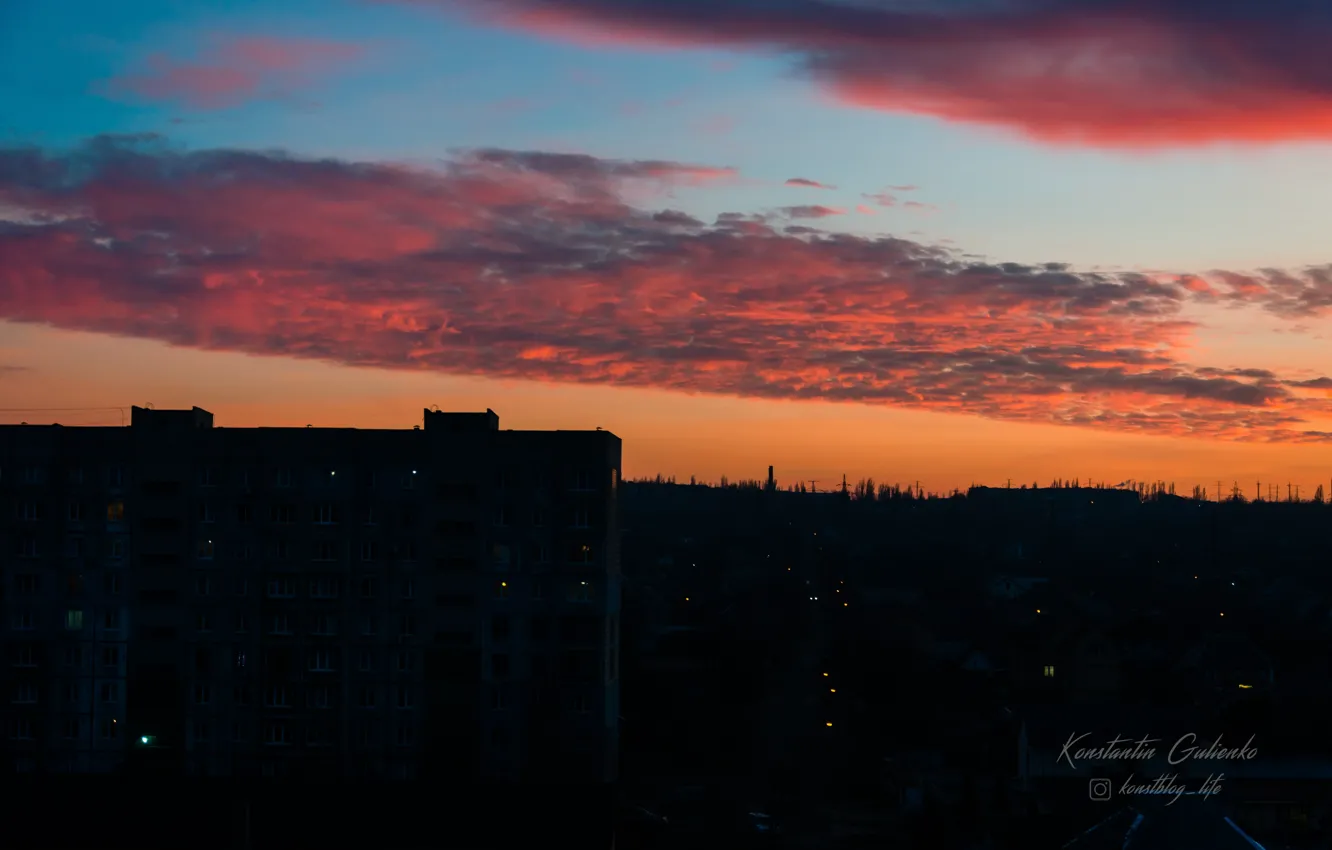 Photo wallpaper sunset, the city, sunset, Zorya, alchevsk, sunset in alchevsk