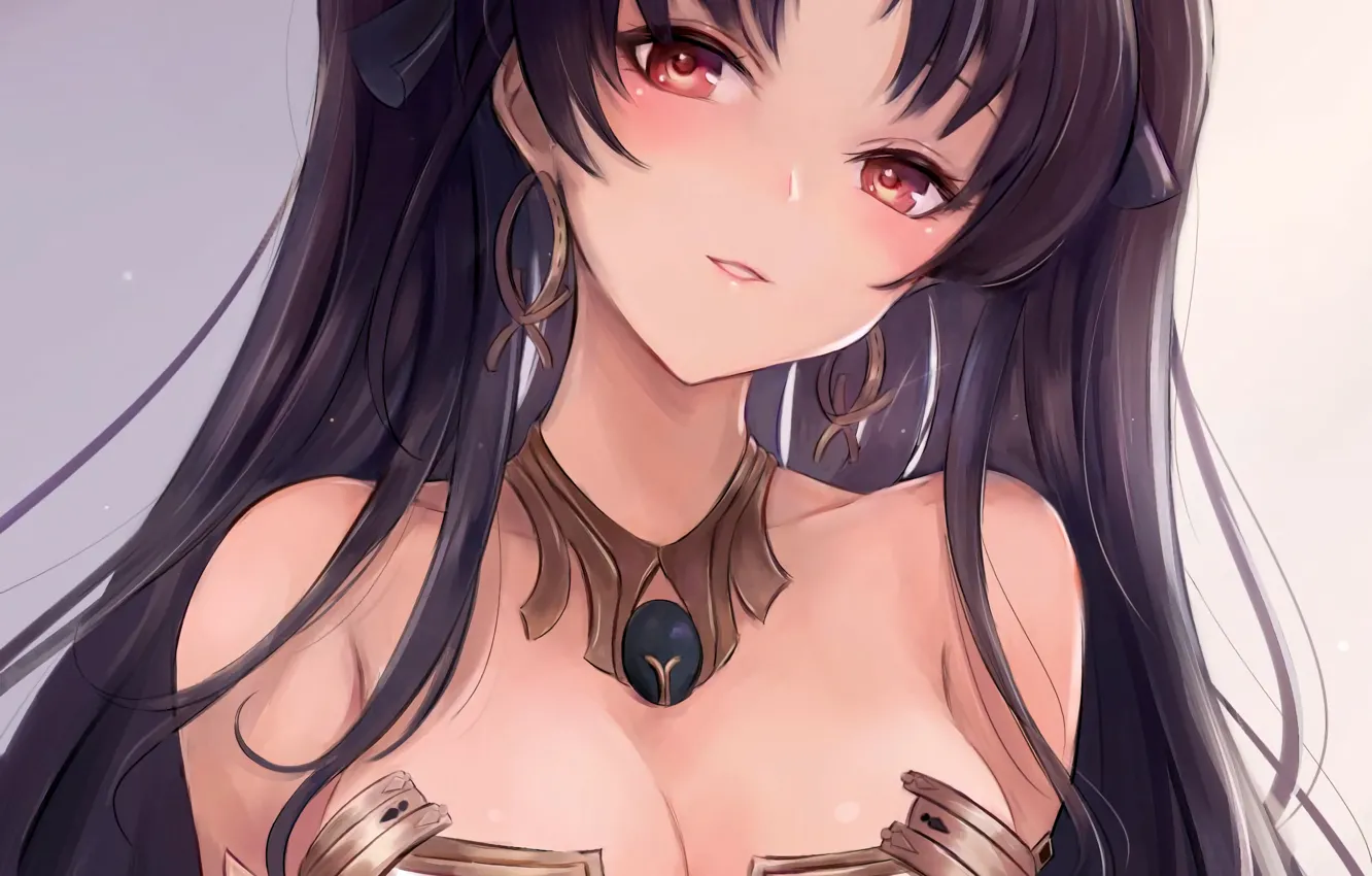 Photo wallpaper girl, sexy, cleavage, blouse, long hair, boobs, anime, beautiful