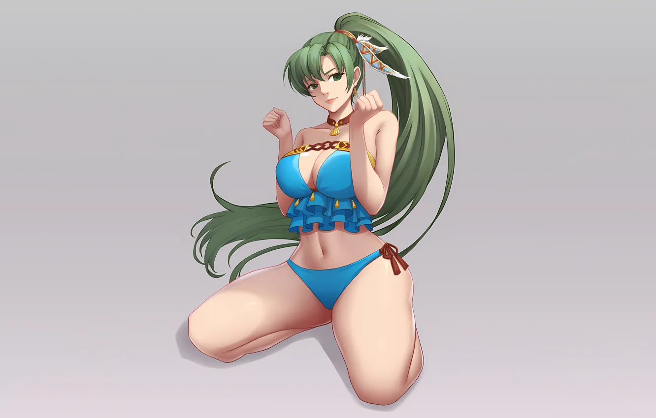 Photo wallpaper girl, sexy, cleavage, blouse, green eyes, long hair, legs, boobs