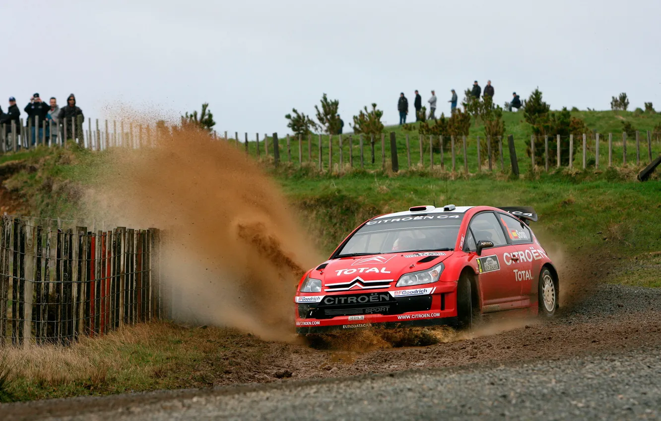 Photo wallpaper Red, Machine, Turn, Dirt, Citroen, Squirt, WRC, Rally