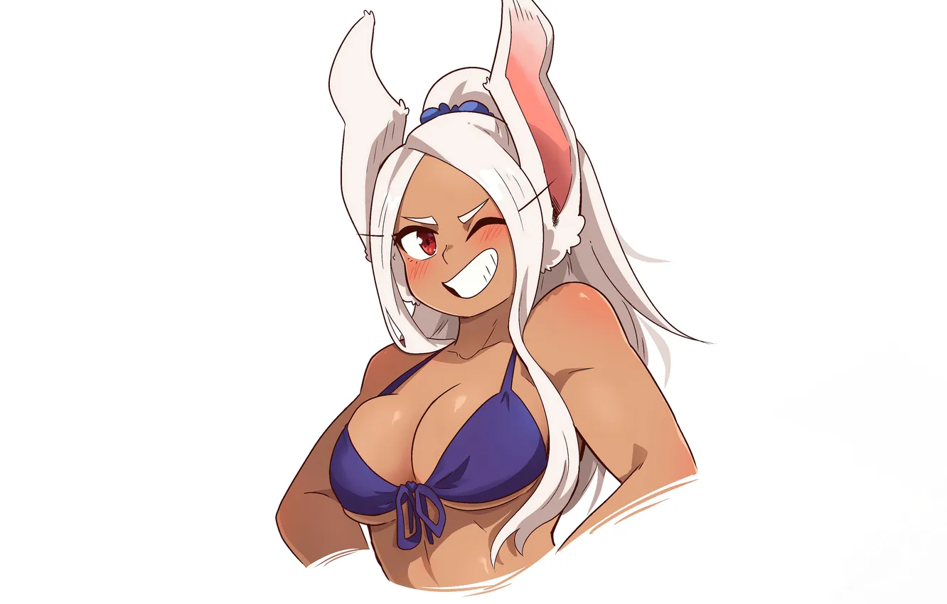 Photo wallpaper girl, sexy, cleavage, long hair, boobs, animal ears, smile, anime