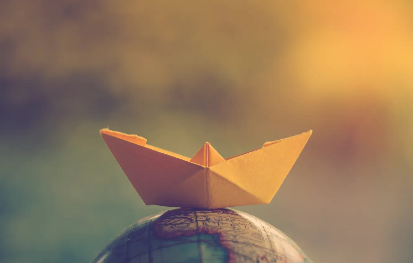 Photo wallpaper boat, globe, origami