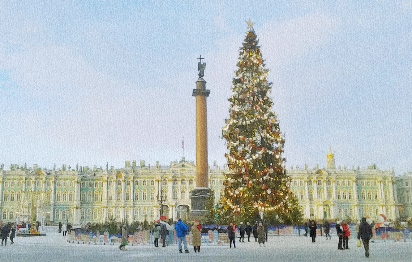 Photo wallpaper winter, holiday, tree, new year, Palace square