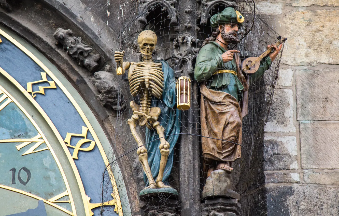 Photo wallpaper watch, Prague, figure, skeleton, Prague, Old town square, Czech Republic, Czech Republic