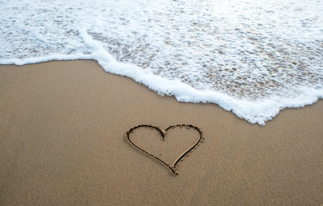 Photo wallpaper sand, sea, wave, beach, nature, heart